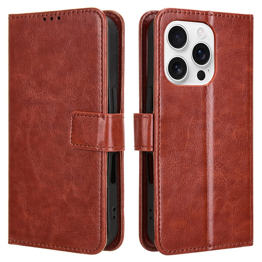 iPhone 16 Pro Læder Wallet Flip Cover crazy horse – Brun - produktbillede 1