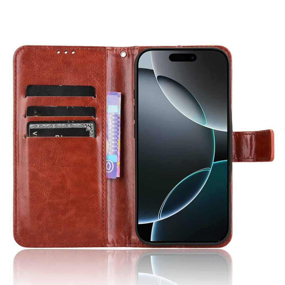iPhone 16 Pro Læder Wallet Flip Cover crazy horse – Brun - produktbillede 2