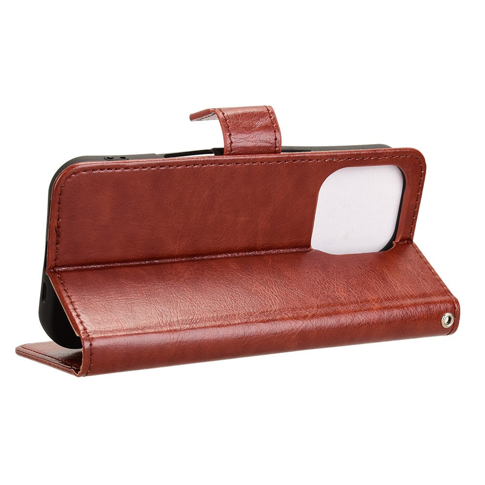 iPhone 16 Pro Læder Wallet Flip Cover crazy horse – Brun - produktbillede 3