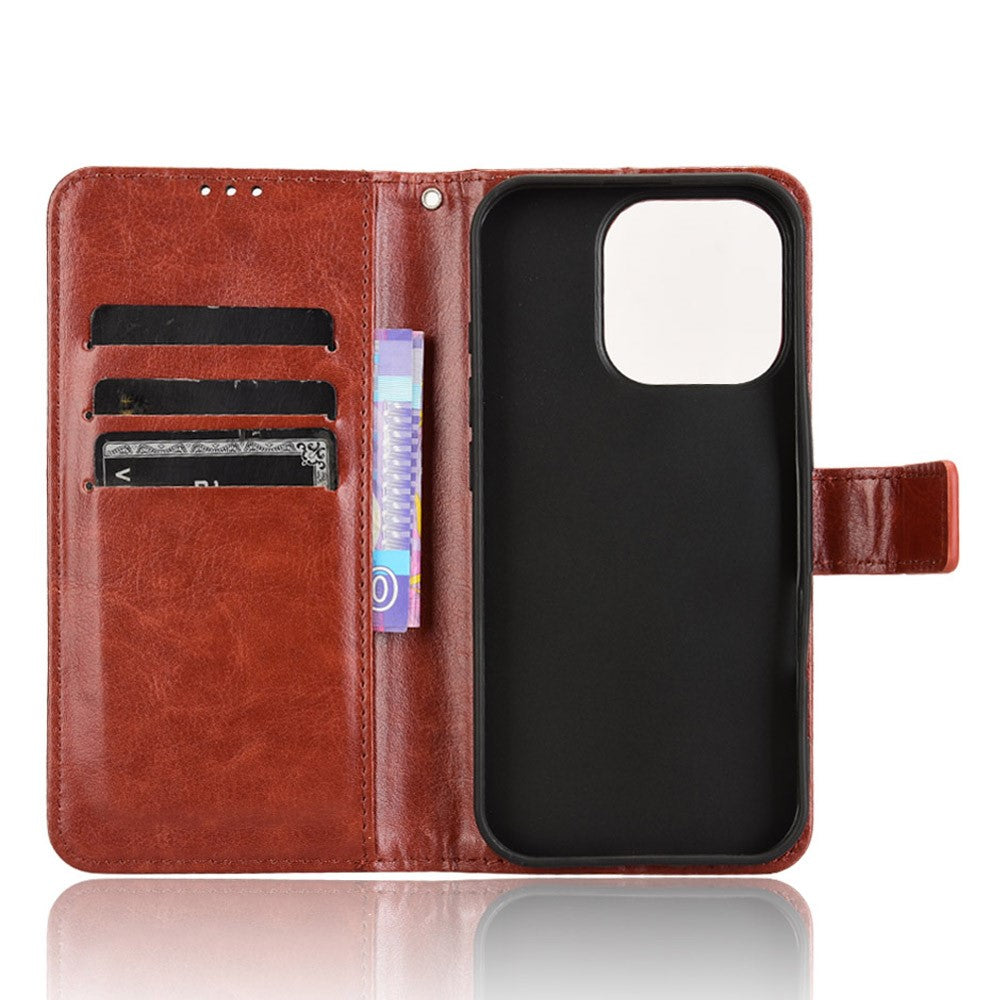 iPhone 16 Pro Læder Wallet Flip Cover crazy horse – Brun - produktbillede 4