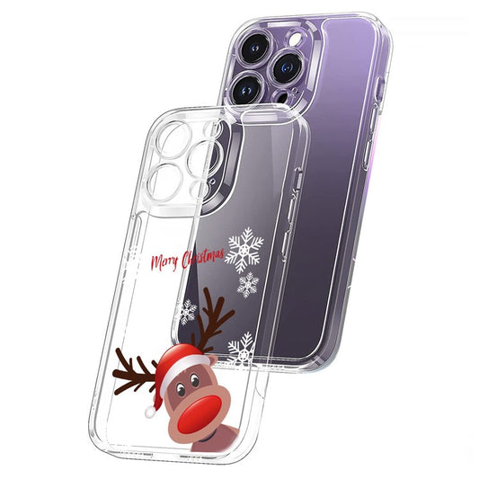 iPhone 14 Pro Max TPU Cover Christmas 1 5mm Thick Precise Cutout Camera Protection Snowflake Deer – Transparent