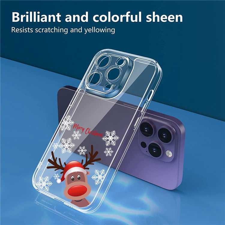 iPhone 14 Pro Max TPU Cover Christmas 1 5mm Thick Precise Cutout Camera Protection Snowflake Deer – Transparent