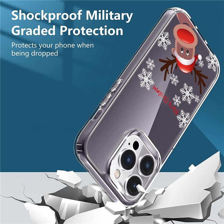 iPhone 14 Pro TPU Cover Merry Christmas Pattern 1 5mm Thick Precise Cutout Anti Scratch Snowflake Deer – Transparent - produktbillede 3
