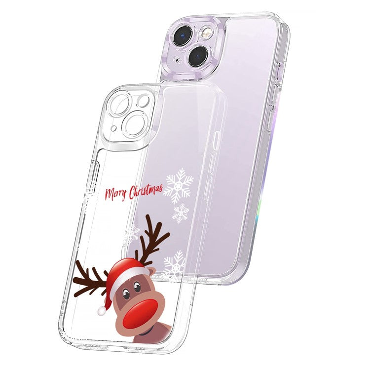iPhone 14 Plus TPU Cover Christmas Design 1 5mm Thick Precise Cutout Snowflake Deer – Transparent - produktbillede 1