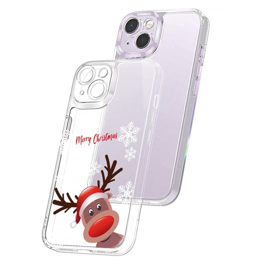 iPhone 14 Plus TPU Cover Christmas Design 1 5mm Thick Precise Cutout Snowflake Deer – Transparent - produktbillede 1