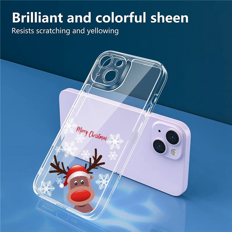 iPhone 14 Plus TPU Cover Christmas Design 1 5mm Thick Precise Cutout Snowflake Deer – Transparent - produktbillede 2