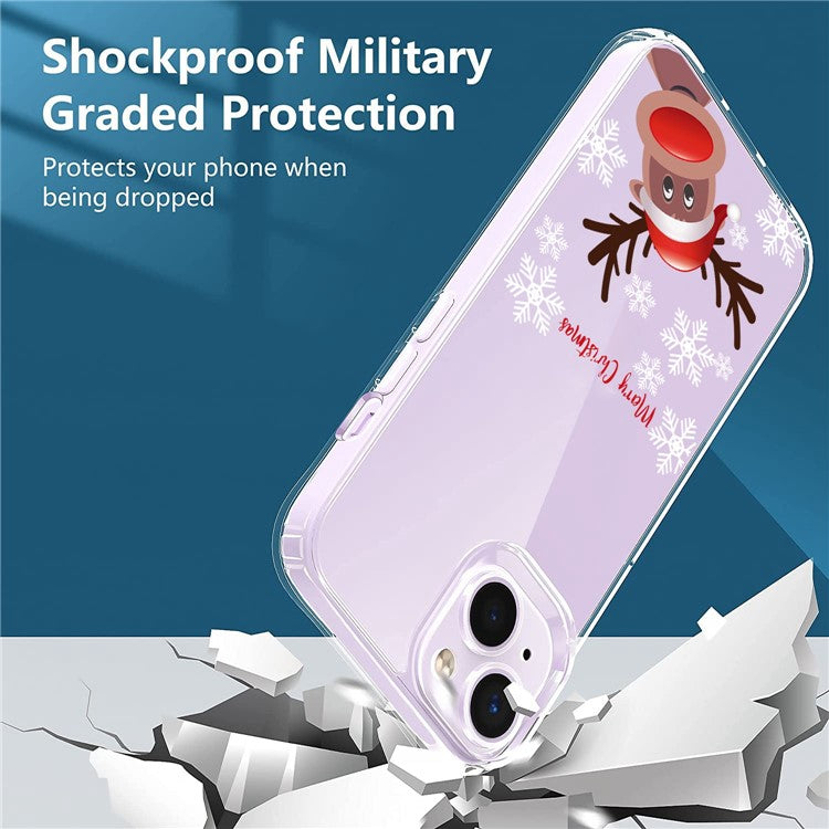 iPhone 14 Plus TPU Cover Christmas Design 1 5mm Thick Precise Cutout Snowflake Deer – Transparent - produktbillede 4