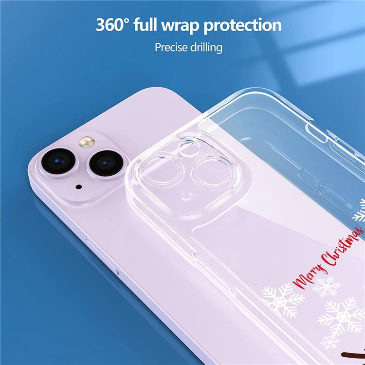 iPhone 14 TPU Cover Christmas Precise Cutout 1 5mm Thick Shockproof Snowflake Deer – Transparent - produktbillede 3
