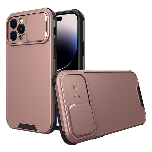 iPhone 14 Pro Cover Slim Anti Fall Hard Soft Sliding Camera Lens Rose – Guld - produktbillede 1