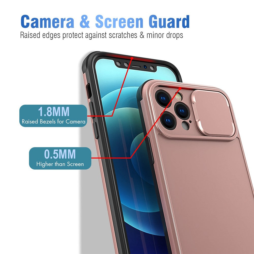 iPhone 14 Pro Cover Slim Anti Fall Hard Soft Sliding Camera Lens Rose – Guld - produktbillede 2