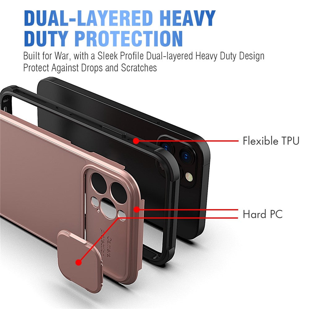 iPhone 14 Pro Cover Slim Anti Fall Hard Soft Sliding Camera Lens Rose – Guld - produktbillede 4