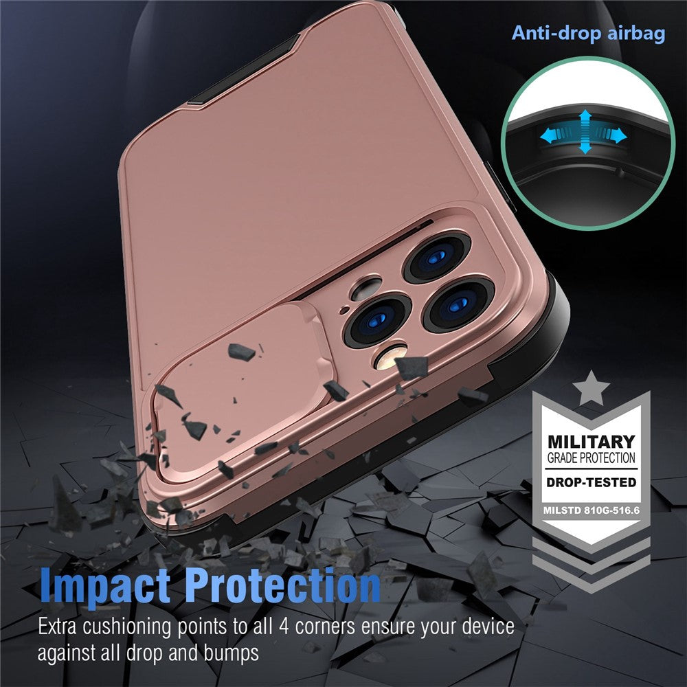 iPhone 14 Pro Cover Slim Anti Fall Hard Soft Sliding Camera Lens Rose – Guld - produktbillede 5