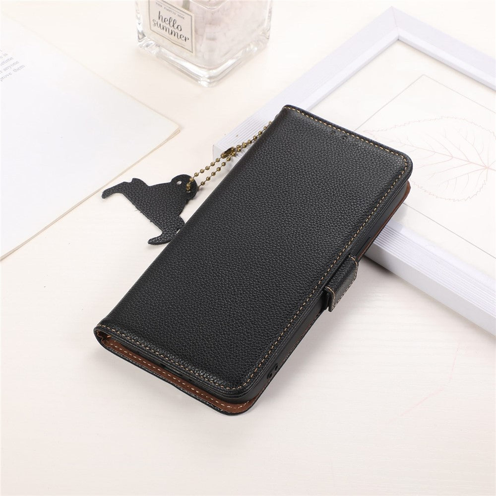 iPhone 14 Plus Læder Wallet Flip Cover Stand Genuine Bump Proof Side Magnetic Closure RFID Blocking – Sort - produktbillede 6