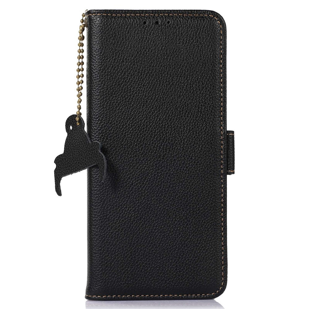 iPhone 14 Plus Læder Wallet Flip Cover Stand Genuine Bump Proof Side Magnetic Closure RFID Blocking – Sort - produktbillede 7