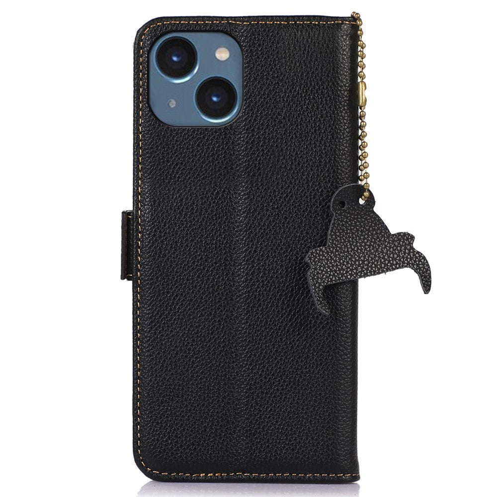 iPhone 14 Plus Læder Wallet Flip Cover Stand Genuine Bump Proof Side Magnetic Closure RFID Blocking – Sort - produktbillede 8