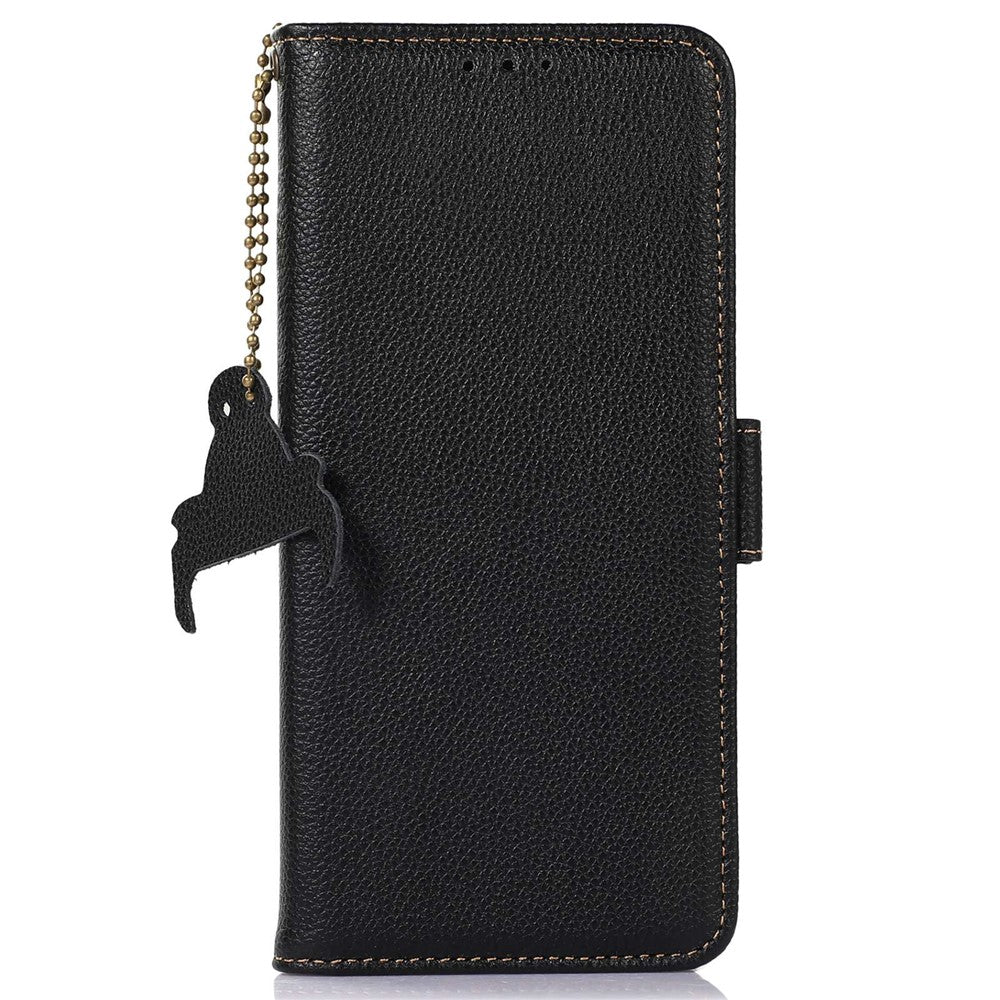 iPhone 14 Pro Læder Wallet Flip Cover Stand Genuine Side Magnetic Closure RFID Blocking Chaination – Sort - produktbillede 6
