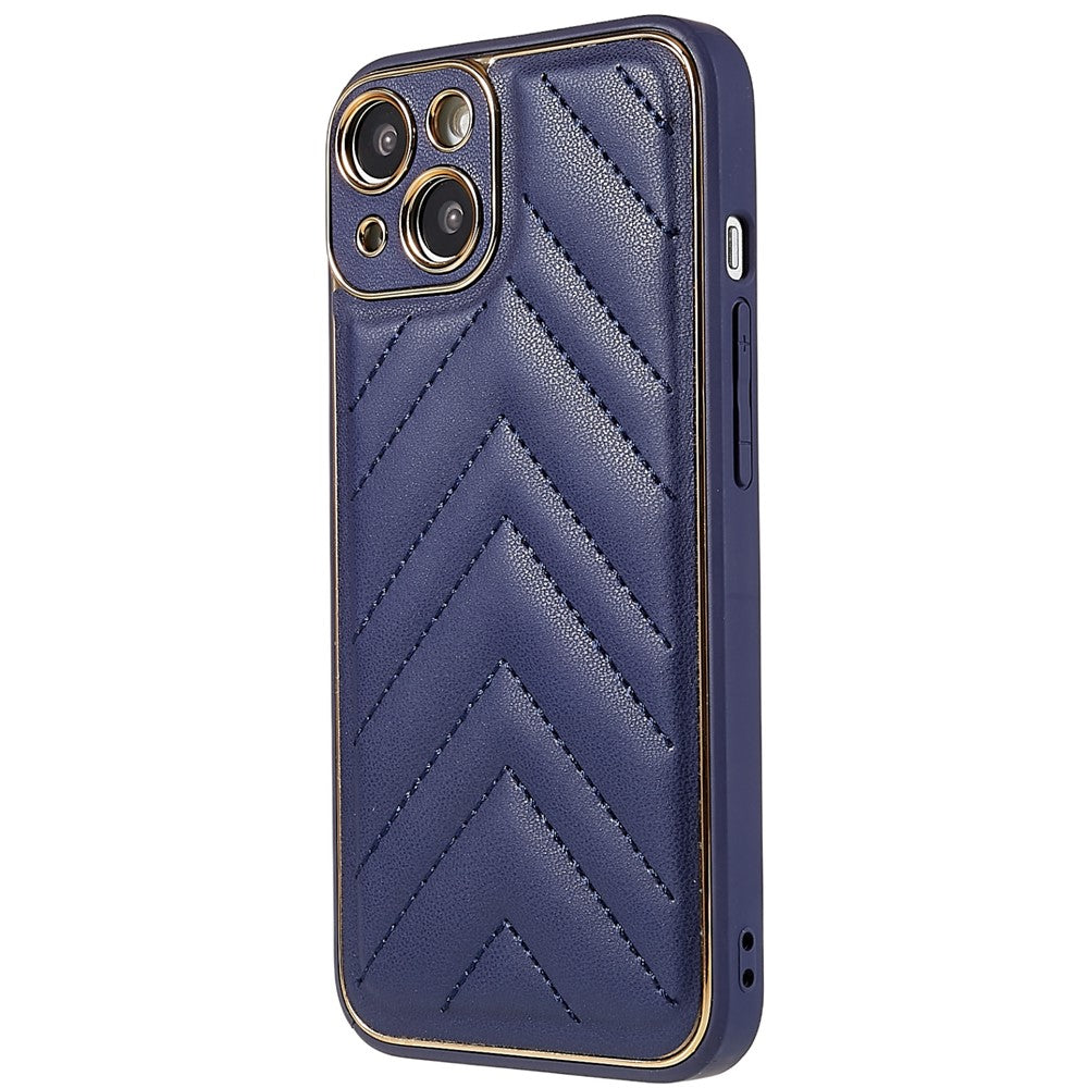 iPhone 14 Plus TPU Cover Electroplating Design V Shape Stitching Line – Mørk Blå/Blå - produktbillede 2