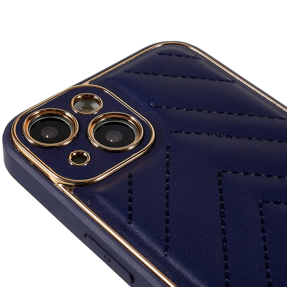 iPhone 14 Plus TPU Cover Electroplating Design V Shape Stitching Line – Mørk Blå/Blå - produktbillede 6