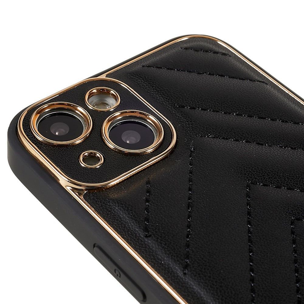 iPhone 14 Plus TPU Cover Electroplating Design V Shape Stitching Line – Sort - produktbillede 6
