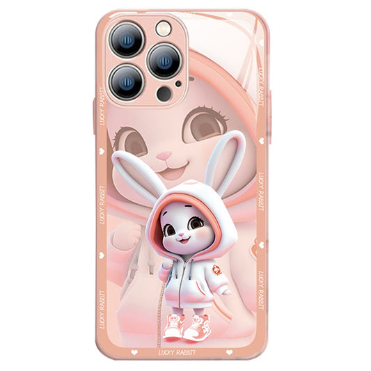 iPhone 13 Pro TPU Cover Hard Tempered Glass Beautiful Rabbit – Pink - produktbillede 1