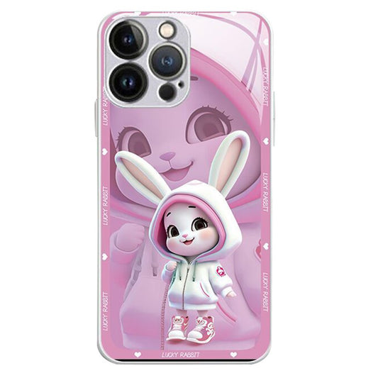 iPhone 13 Pro TPU Cover Hard Tempered Glass Beautiful Rabbit Deep – Pink - produktbillede 1