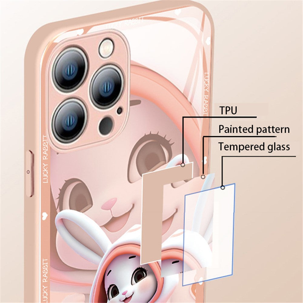 iPhone 13 Pro TPU Cover Hard Tempered Glass Beautiful Rabbit Deep – Pink - produktbillede 3