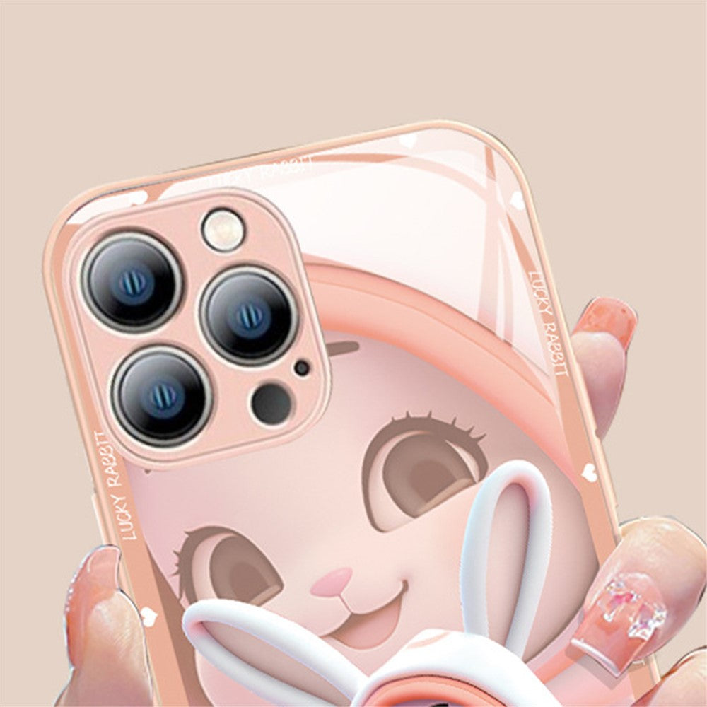 iPhone 13 Pro TPU Cover Hard Tempered Glass Beautiful Rabbit Deep – Pink - produktbillede 5