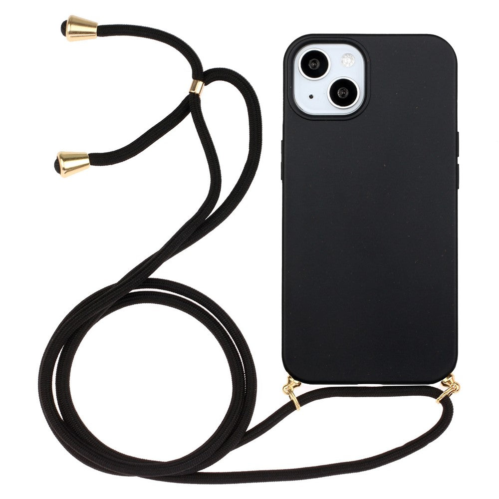 iPhone 15 plus/15 Plus Cover Ensfarvet Med Halssnor – Sort – Beecovered - produktbillede 1