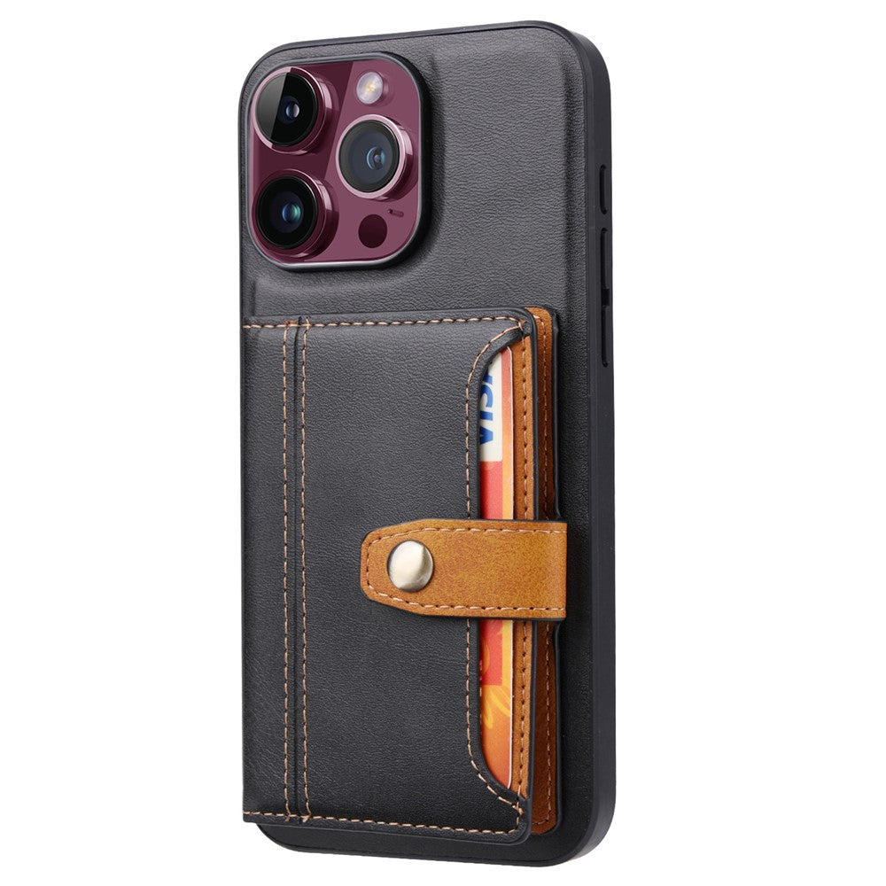 iPhone 15 Pro Læder Cover med kortholder Calf Texture Kickstand – Sort - produktbillede 1