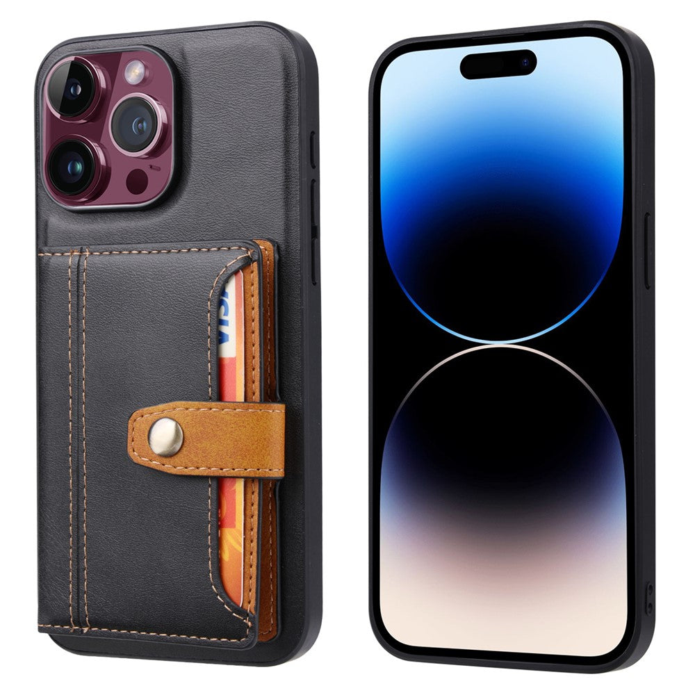 iPhone 15 Pro Læder Cover med kortholder Calf Texture Kickstand – Sort - produktbillede 2