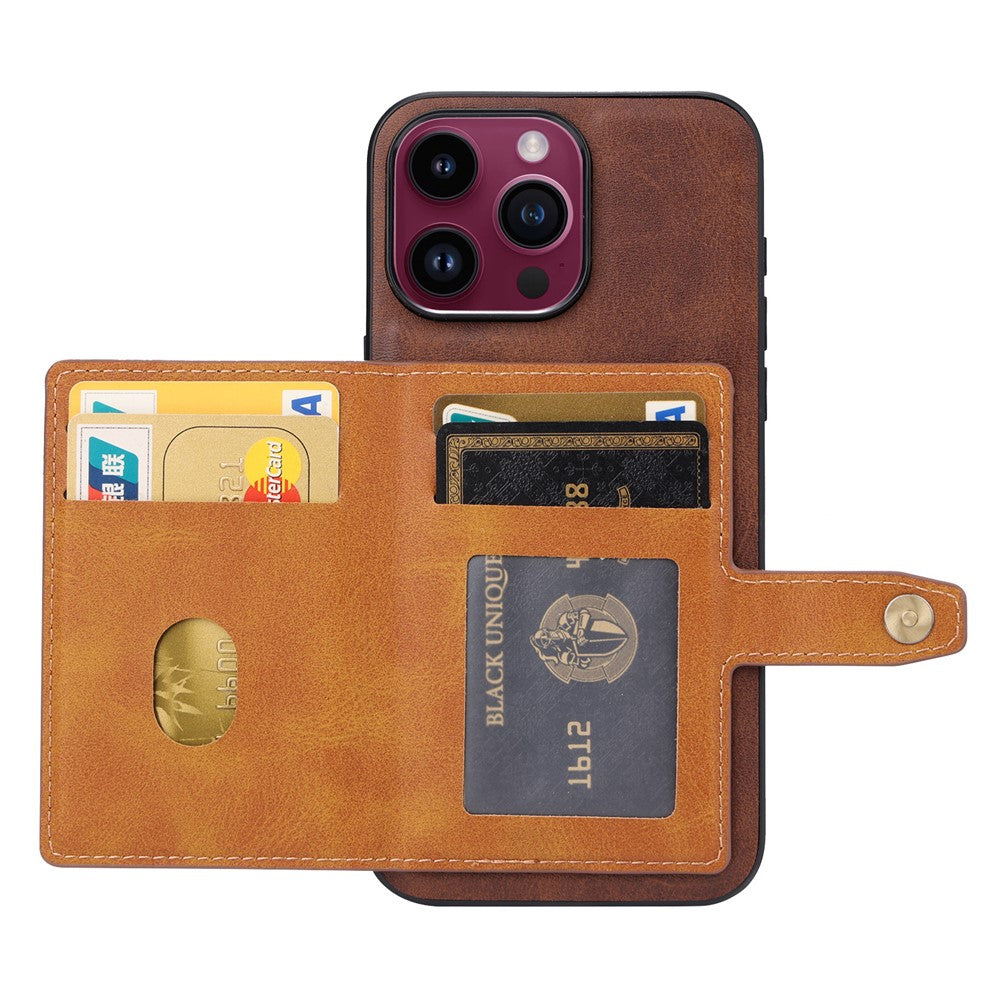 iPhone 15 Pro Læder Cover med kortholder Calf Texture Kickstand – Sort - produktbillede 3