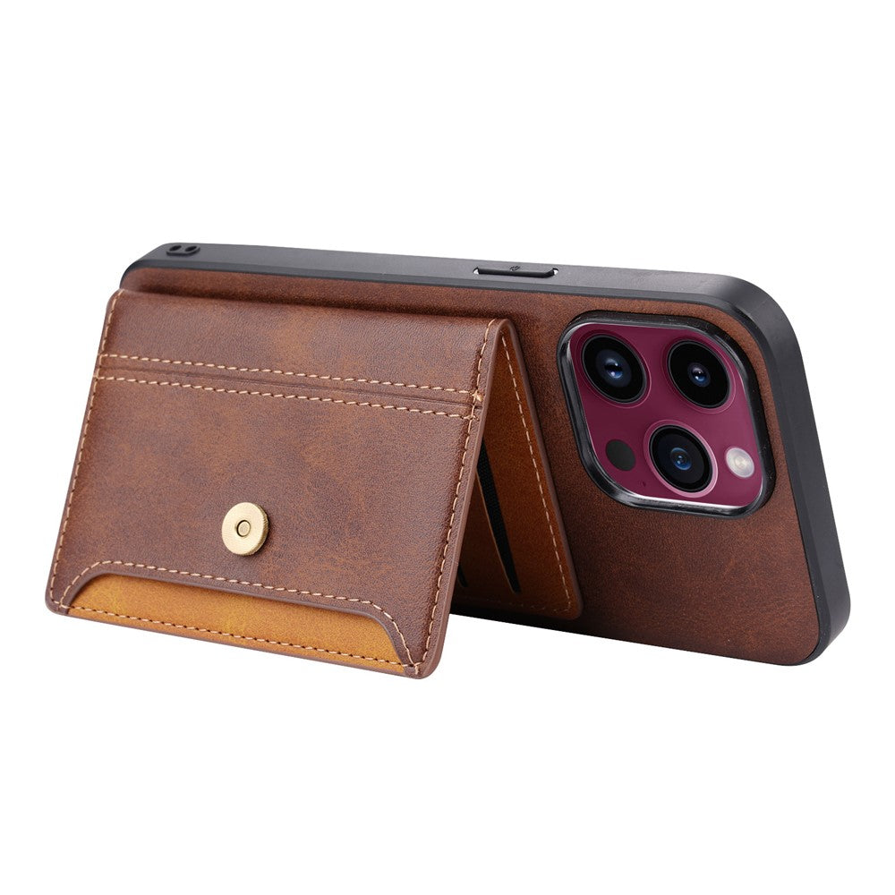 iPhone 15 Pro Læder Cover med kortholder Calf Texture Kickstand – Sort - produktbillede 4