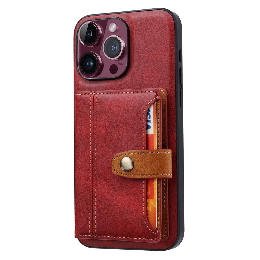 iPhone 15 Pro Læder Cover med kortholder M/ – Rød - produktbillede 1