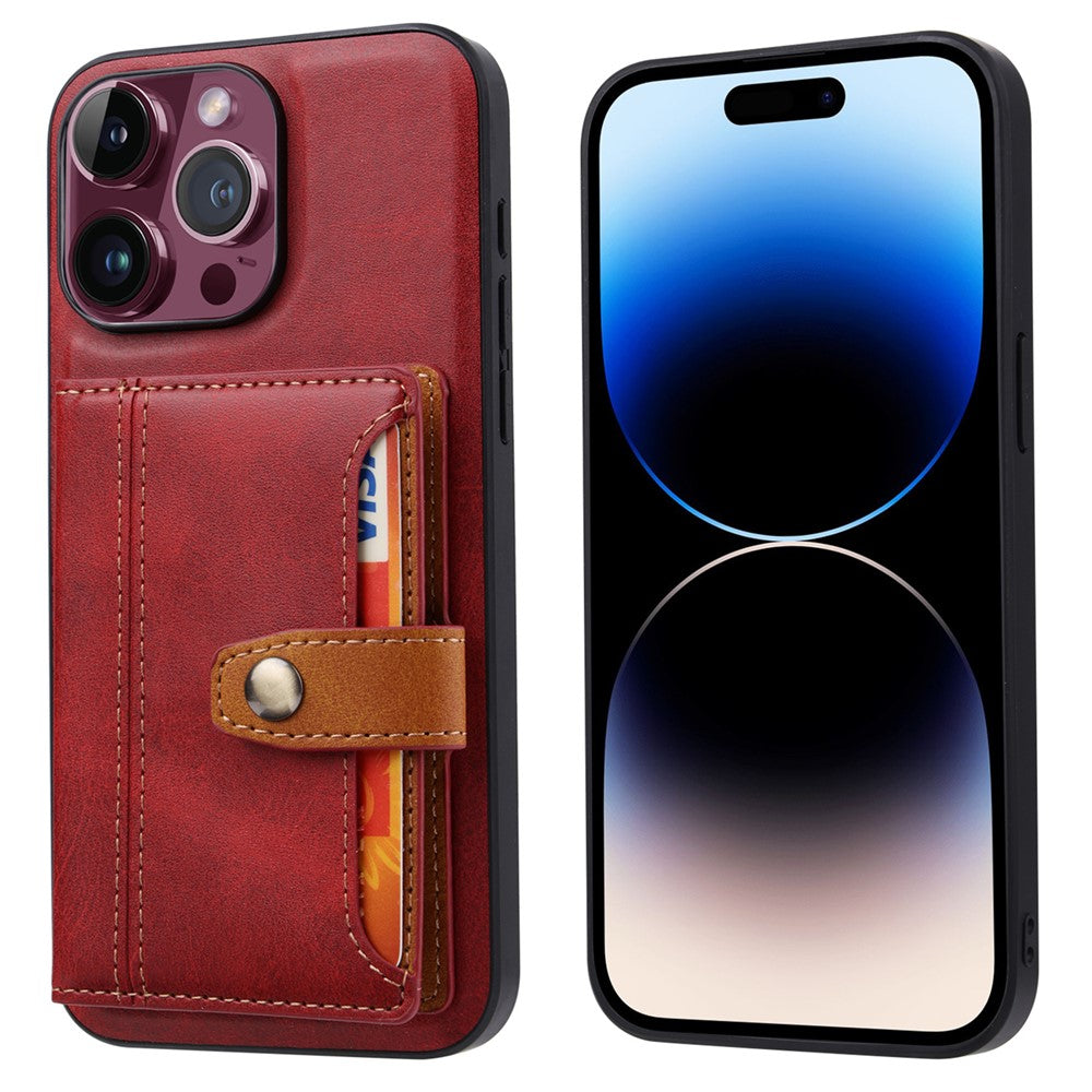 iPhone 15 Pro Læder Cover med kortholder M/ – Rød - produktbillede 2