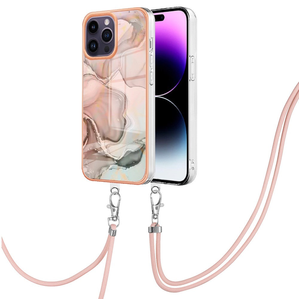 iPhone 15 pro Cover Marmor Halssnor – Pink - produktbillede 2