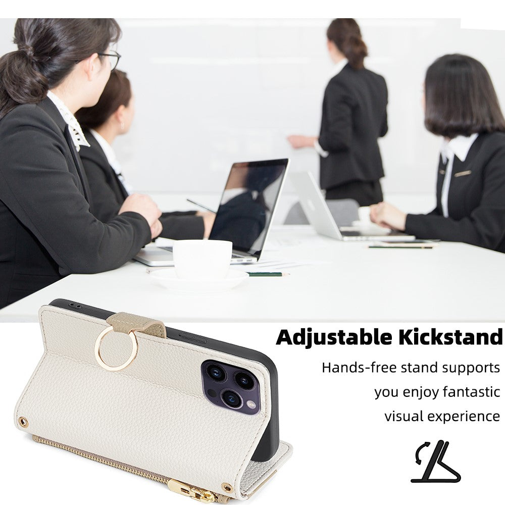 iPhone 15 Plus Wallet Flip Cover spejl og holder – Hvid - produktbillede 7