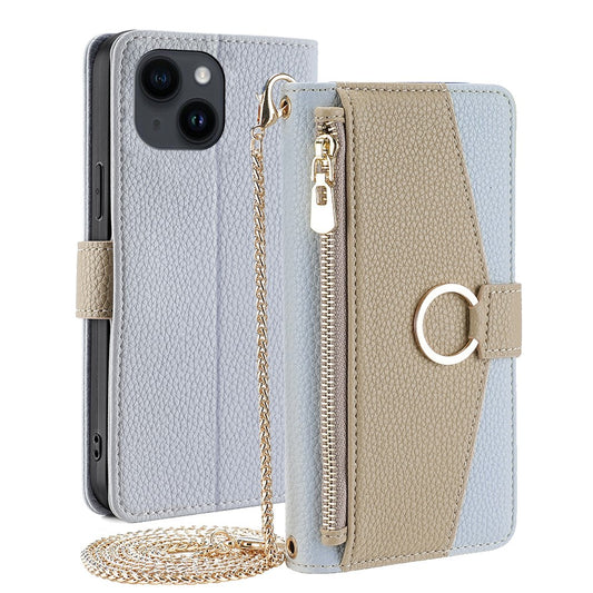 iPhone 15 Plus Wallet Flip Cover spejl og holder – Blå - produktbillede 1
