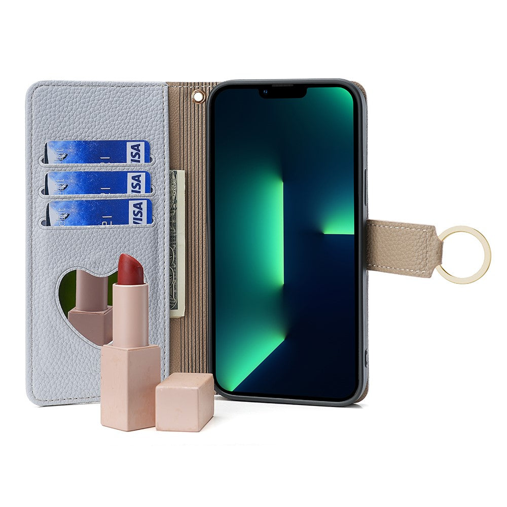 iPhone 15 Plus Wallet Flip Cover spejl og holder – Blå - produktbillede 2