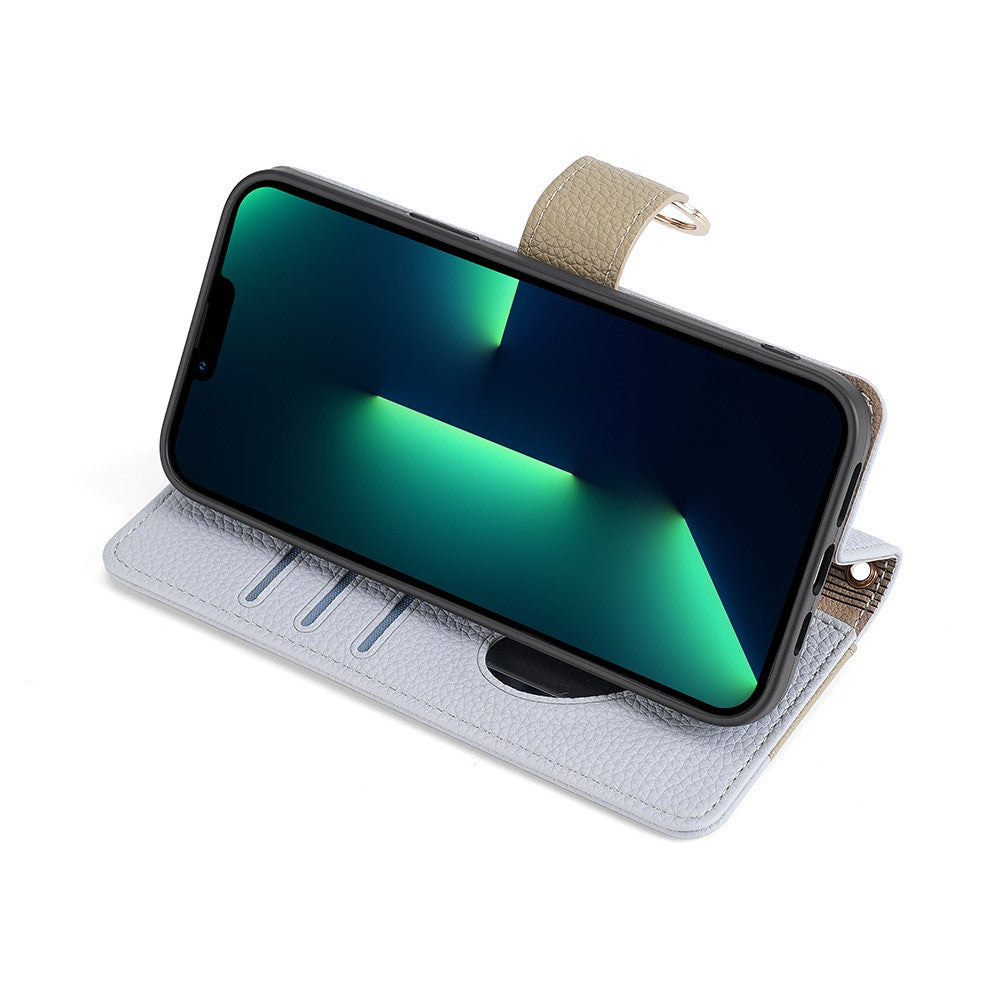 iPhone 15 Plus Wallet Flip Cover spejl og holder – Blå - produktbillede 3
