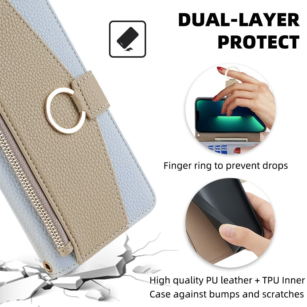 iPhone 15 Plus Wallet Flip Cover spejl og holder – Blå - produktbillede 6
