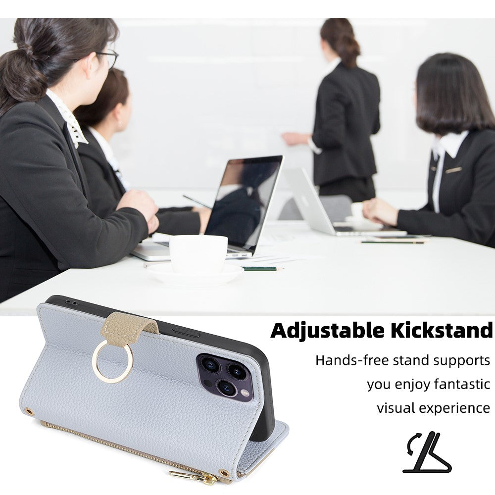 iPhone 15 Plus Wallet Flip Cover spejl og holder – Blå - produktbillede 7