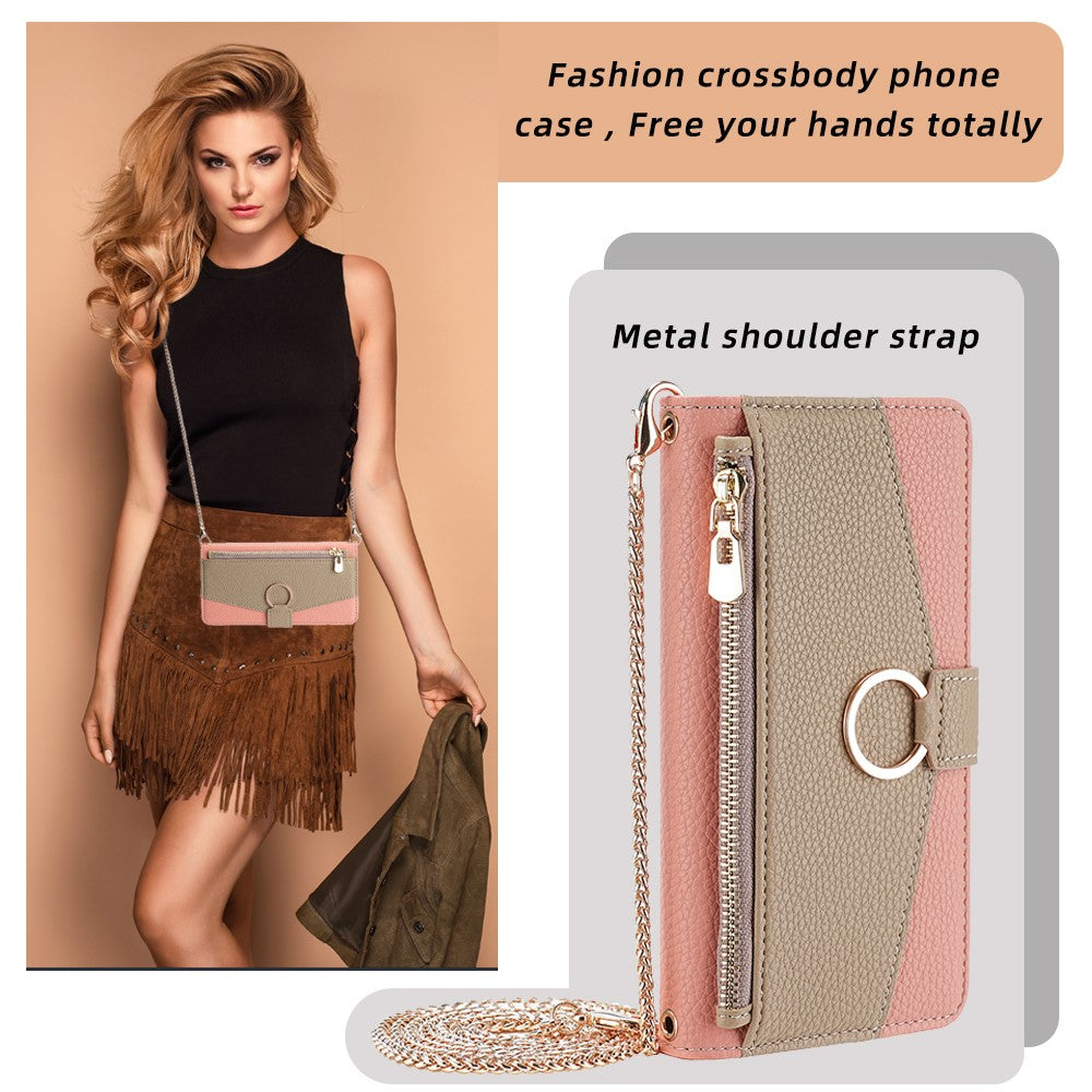 iPhone 15 Pro Max PU Wallet Flip Cover Stand Ring Holder Makeup Mirror Shoulder Strap – Pink - produktbillede 10