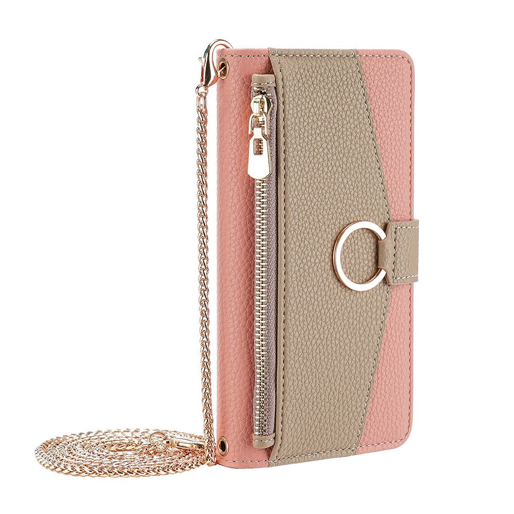 iPhone 15 Pro Max PU Wallet Flip Cover Stand Ring Holder Makeup Mirror Shoulder Strap – Pink - produktbillede 11