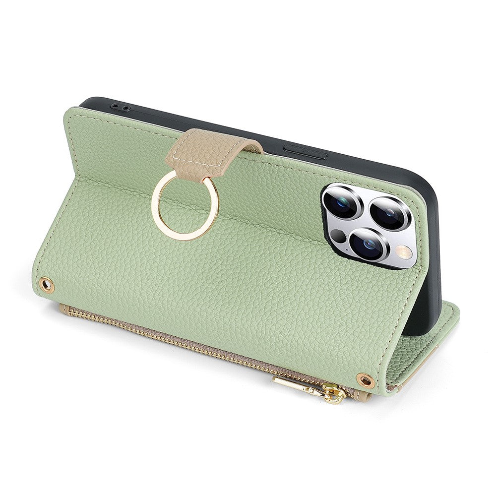 iPhone 15 Pro Max Wallet Flip Cover spejl og holder – Grøn - produktbillede 4
