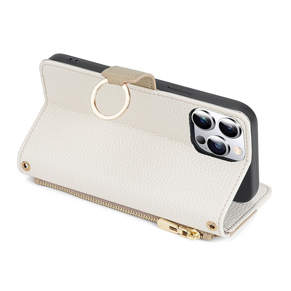 iPhone 15 Pro Max Wallet Flip Cover spejl og holder – Hvid - produktbillede 4