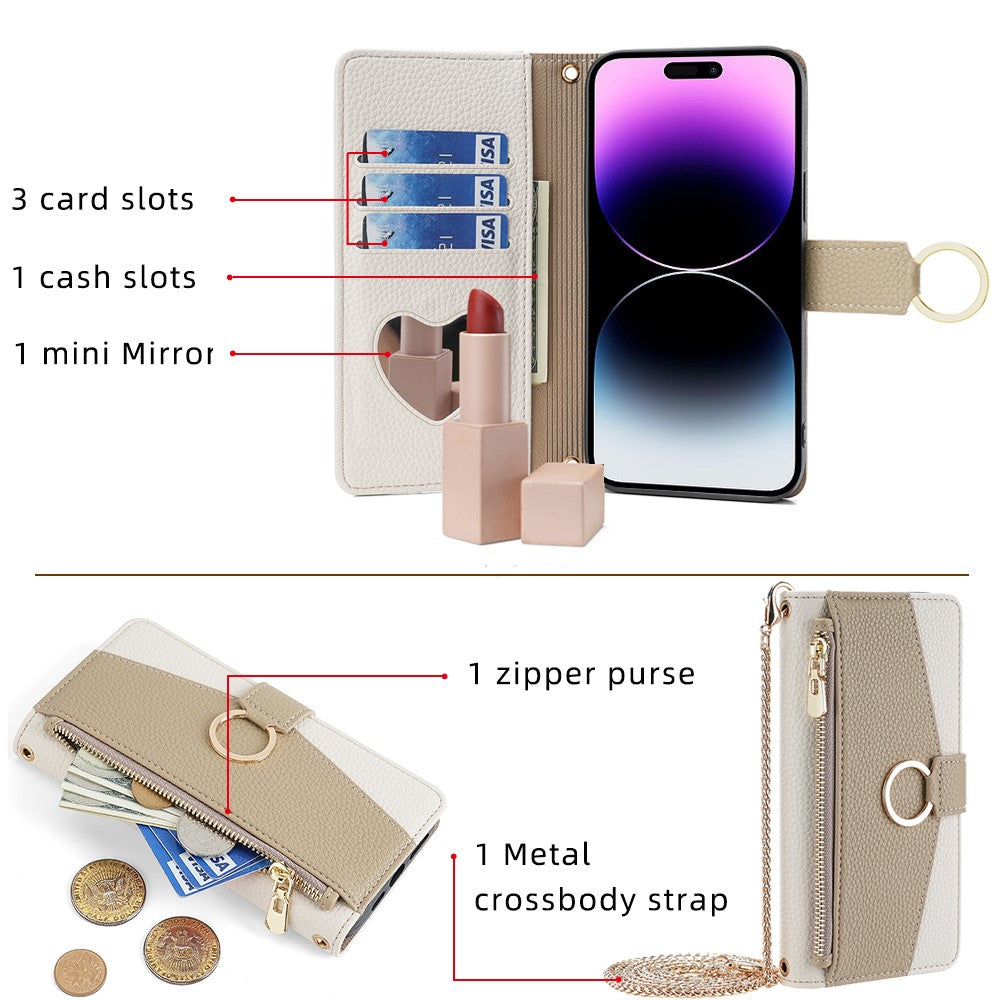 iPhone 15 Pro Max Wallet Flip Cover spejl og holder – Hvid - produktbillede 5