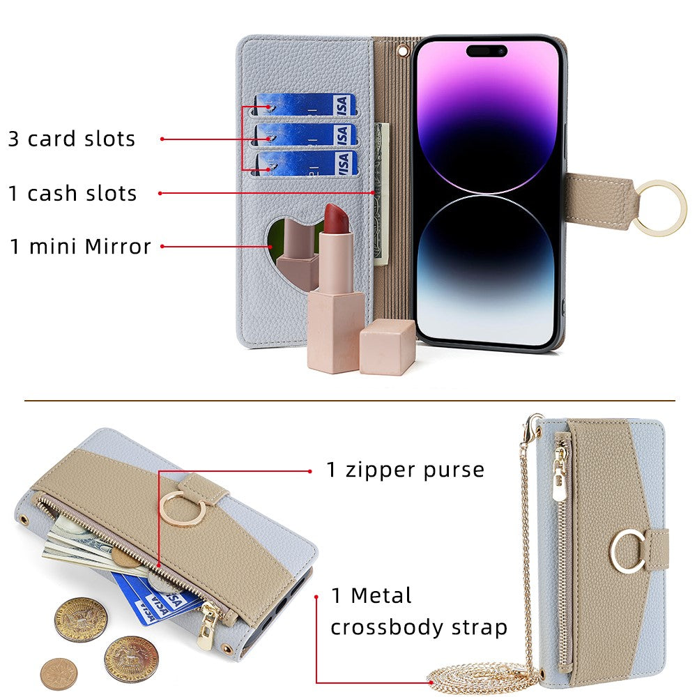 iPhone 15 Pro Max Wallet Flip Cover spejl og holder – Blå - produktbillede 5