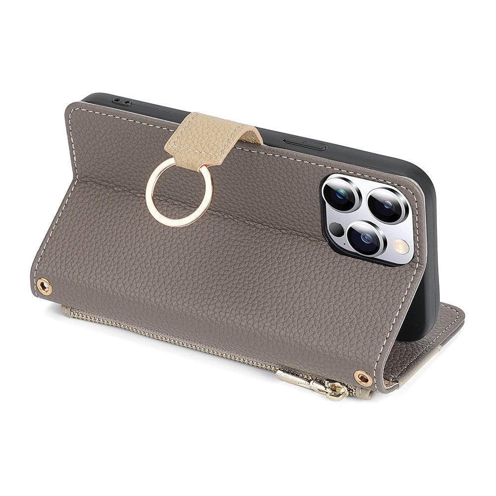 iPhone 15 Pro Max Wallet Flip Cover spejl og holder – Grå - produktbillede 4