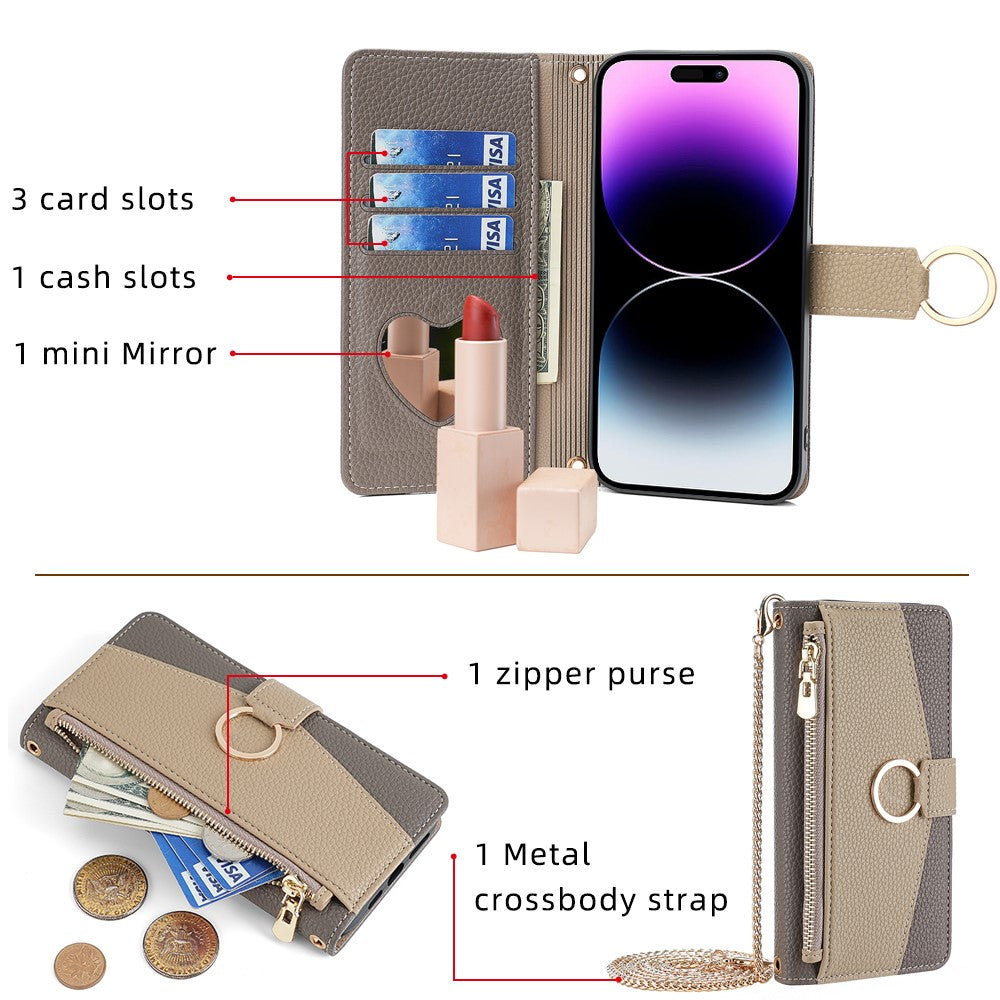 iPhone 15 Pro Max Wallet Flip Cover spejl og holder – Grå - produktbillede 5