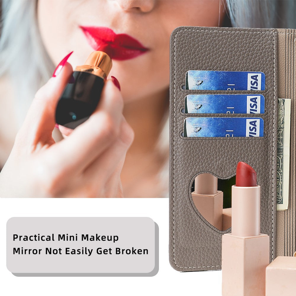 iPhone 15 Pro Max Wallet Flip Cover spejl og holder – Grå - produktbillede 9